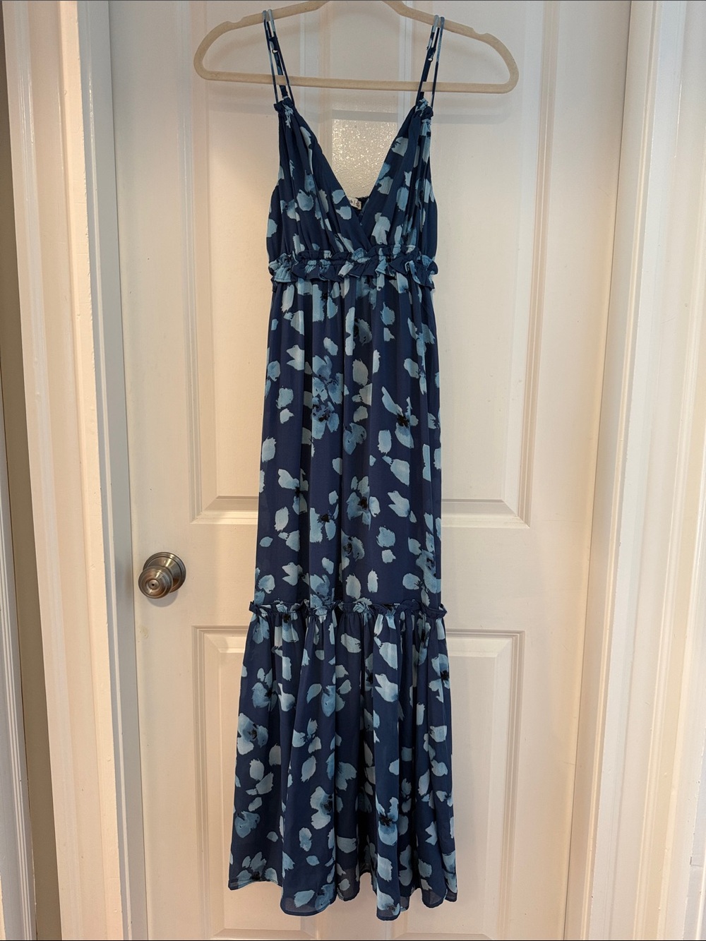 Abercrombie & Fitch Navy Floral Maxi Dress with Light Blue Print
